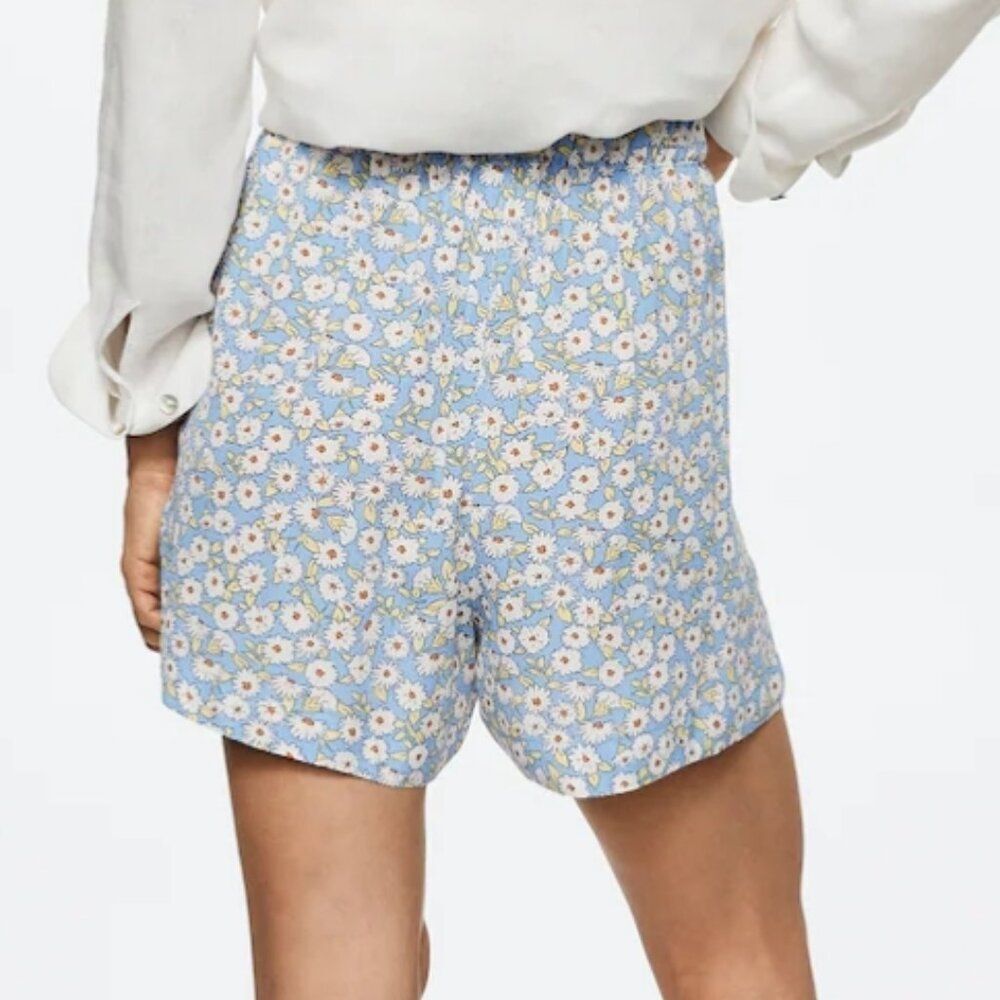Mango High Waist Light Blue Floral Shorts